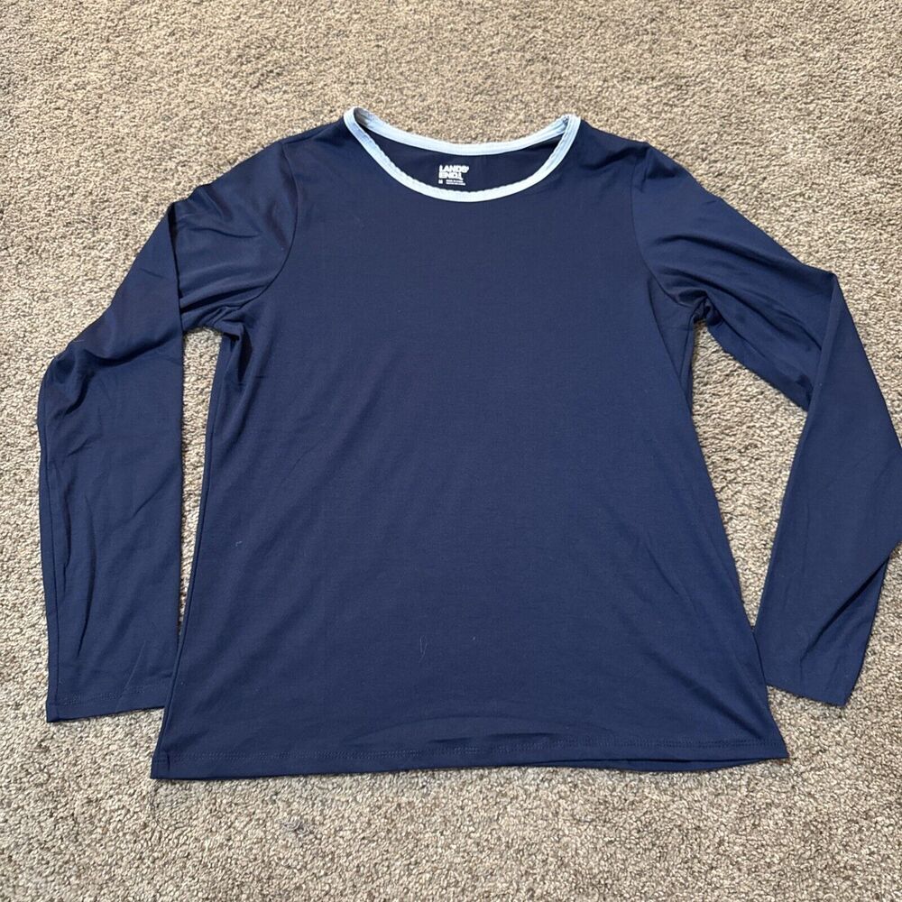 Lands‎ End Long Sleeve Scalloped Collar Blue Thermal Base Layer Shirt Medium Ski